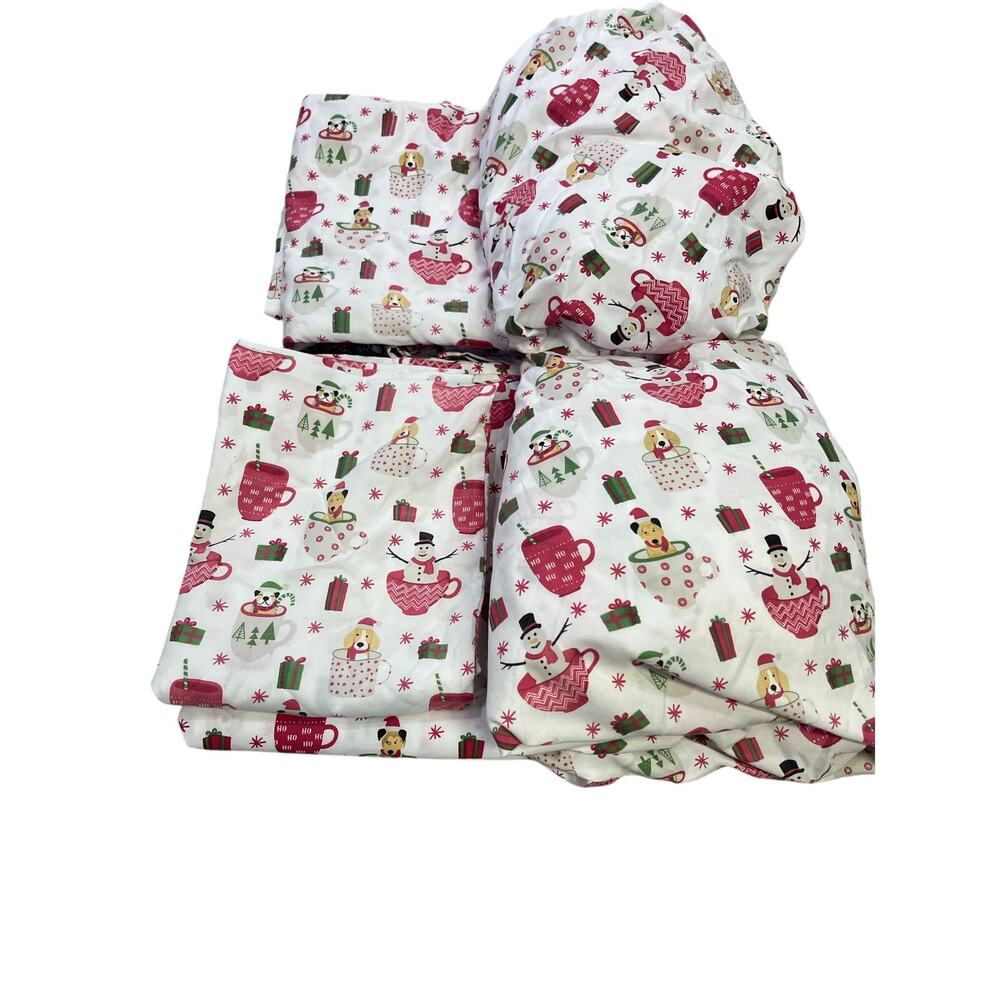 Christmas‎ Holiday Puppy Dog Twin Sheets, White/Red, Soft Adorable 3 Piece